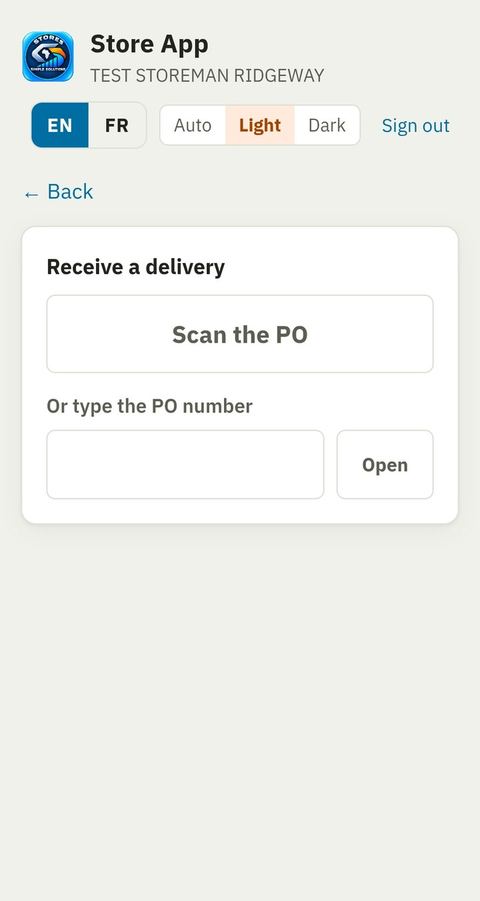 Store App: receive a delivery by scanning the PO